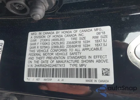 2018 Honda Cr-V Ex z USA, uszkodzony, nr VIN 2HKRW2H52JH677413